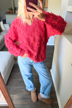 Vintage Pink Shaggy VNeck Sweater
