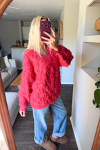 Vintage Pink Shaggy VNeck Sweater