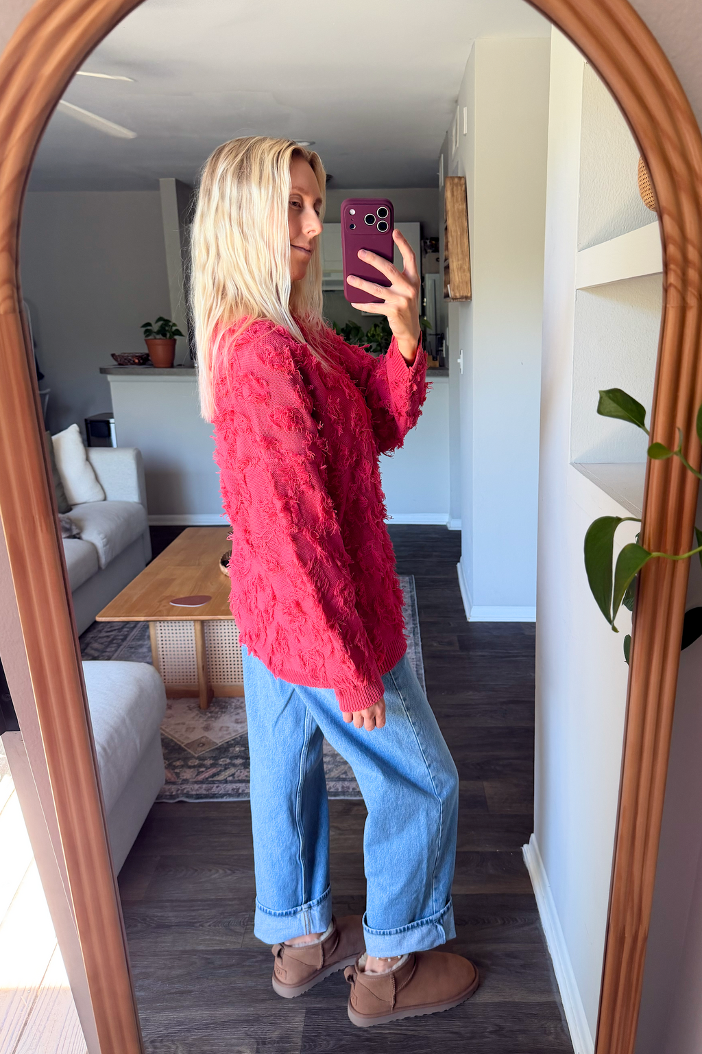 Vintage Pink Shaggy VNeck Sweater