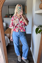 Vintage Tropical Hawaiian Button Up Cropped Shirt