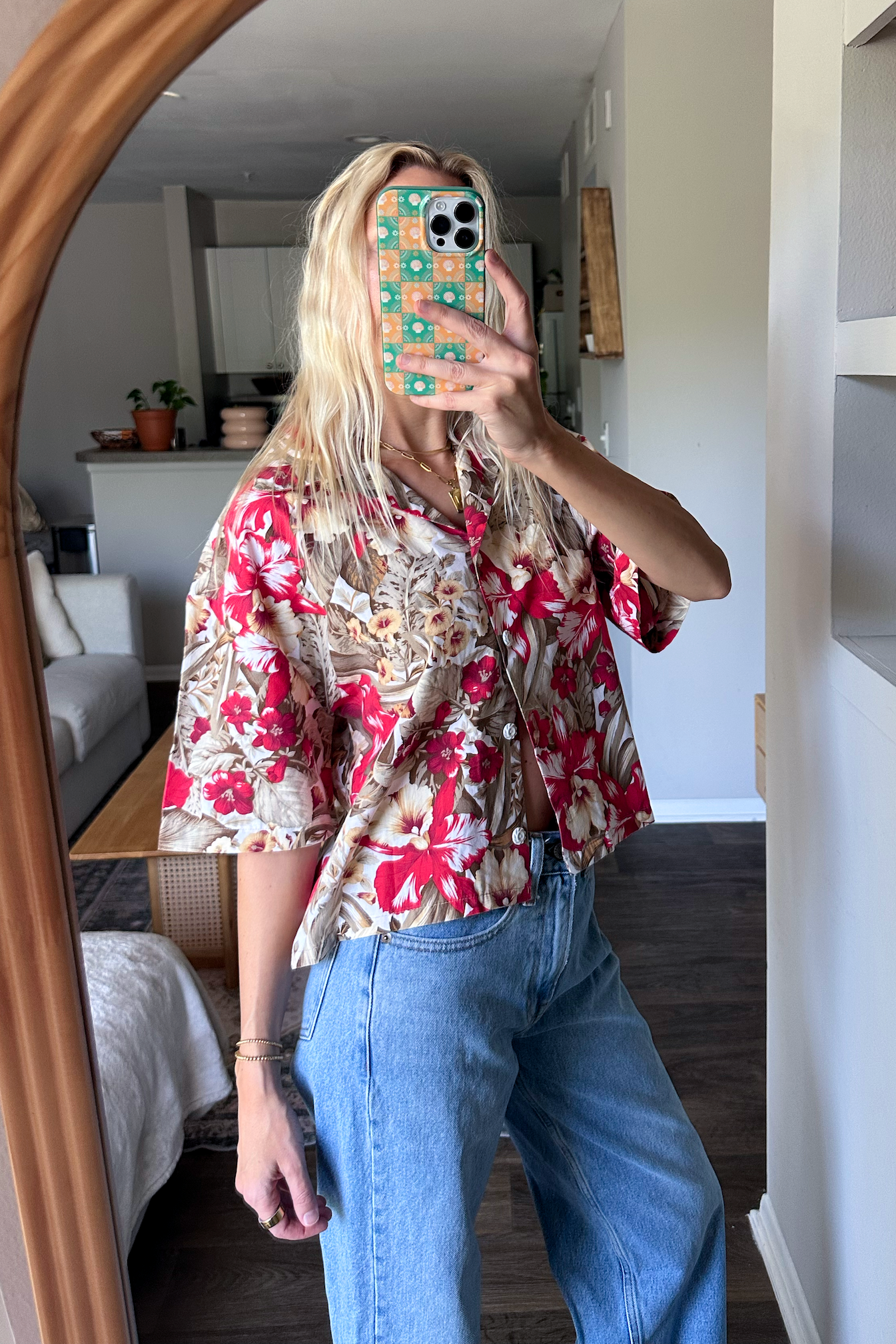 Vintage (M) Hawaiian Button Up Cropped Shirt