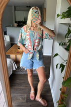 Vintage Tropical Hawaiian Tie Front Top