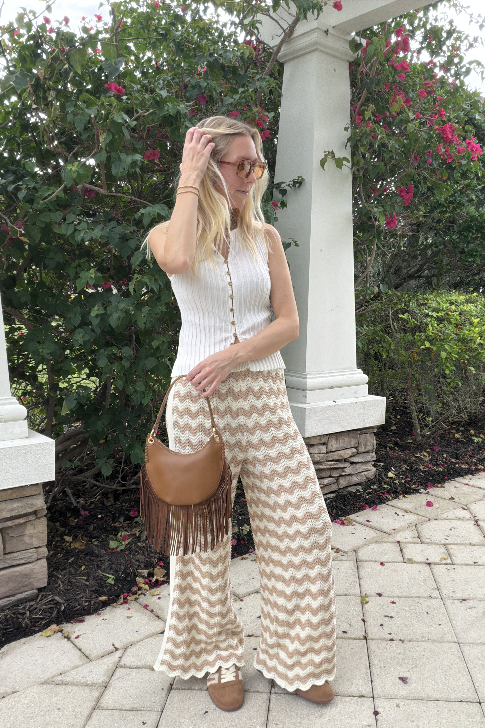 Wavy Chevron Crochet Knit Pants