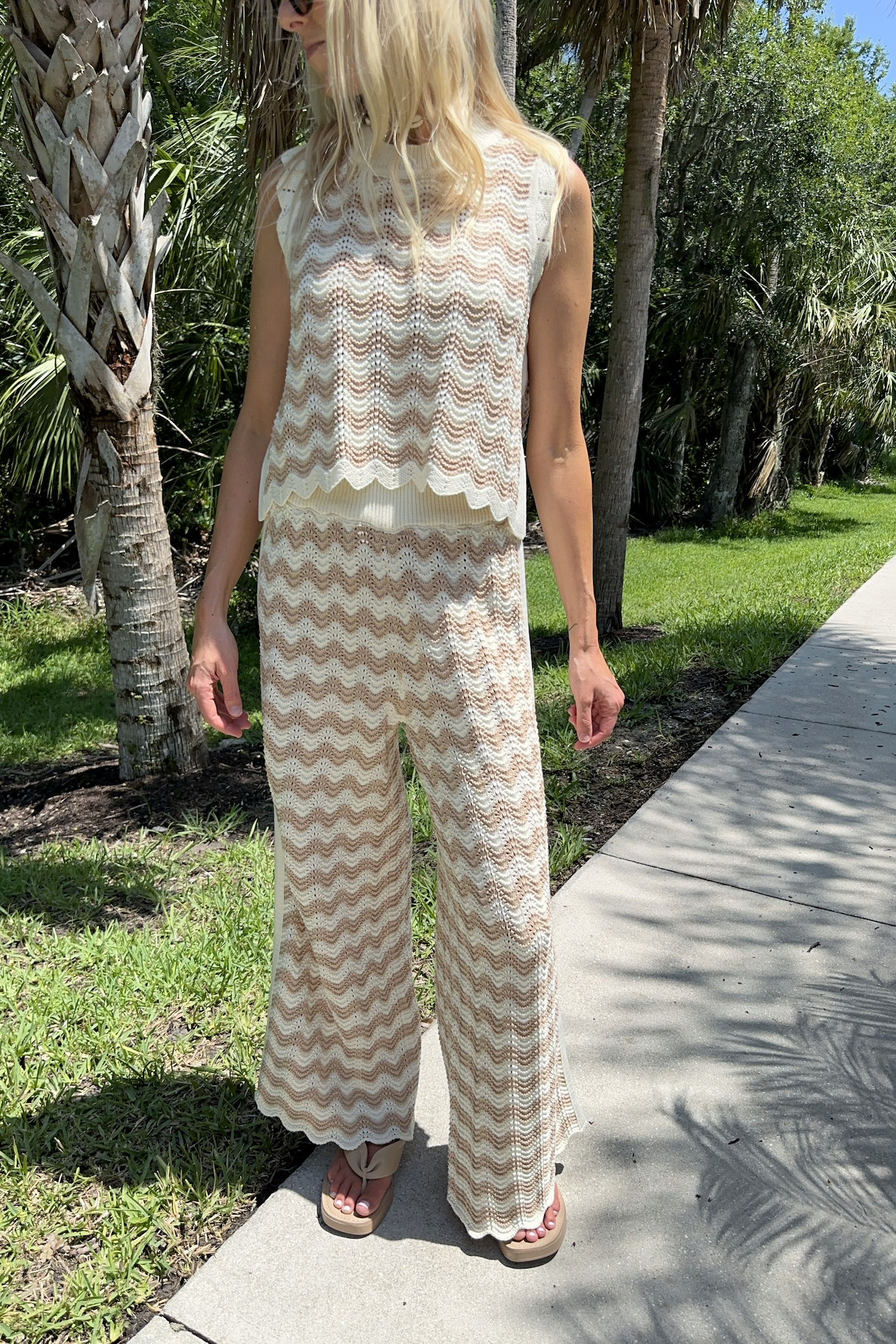 Wavy Chevron Crochet Knit Sleeveless Top