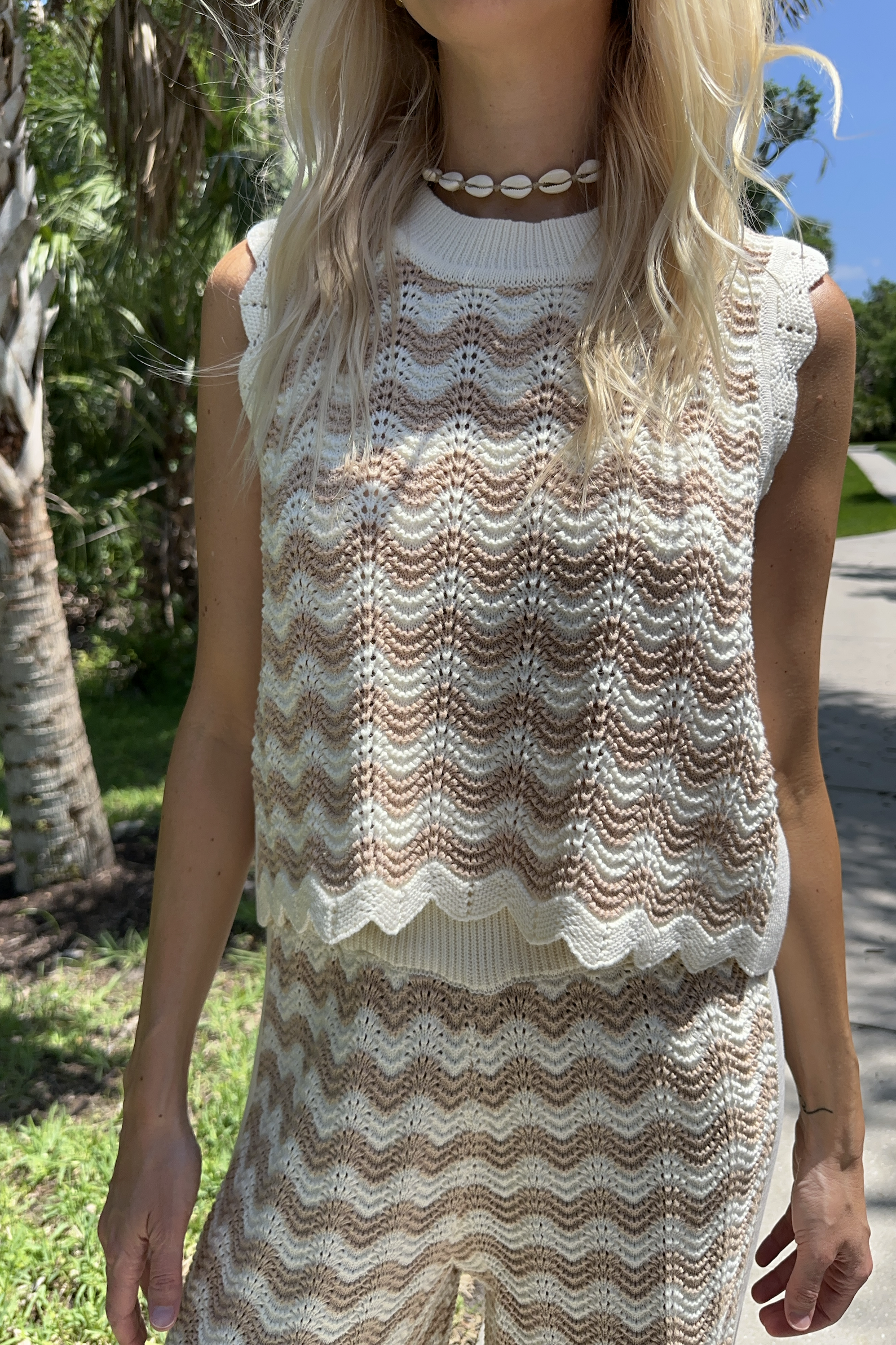 Wavy Chevron Crochet Knit Sleeveless Top