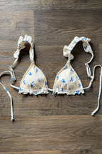 White Floral Ruffle Bikini Top