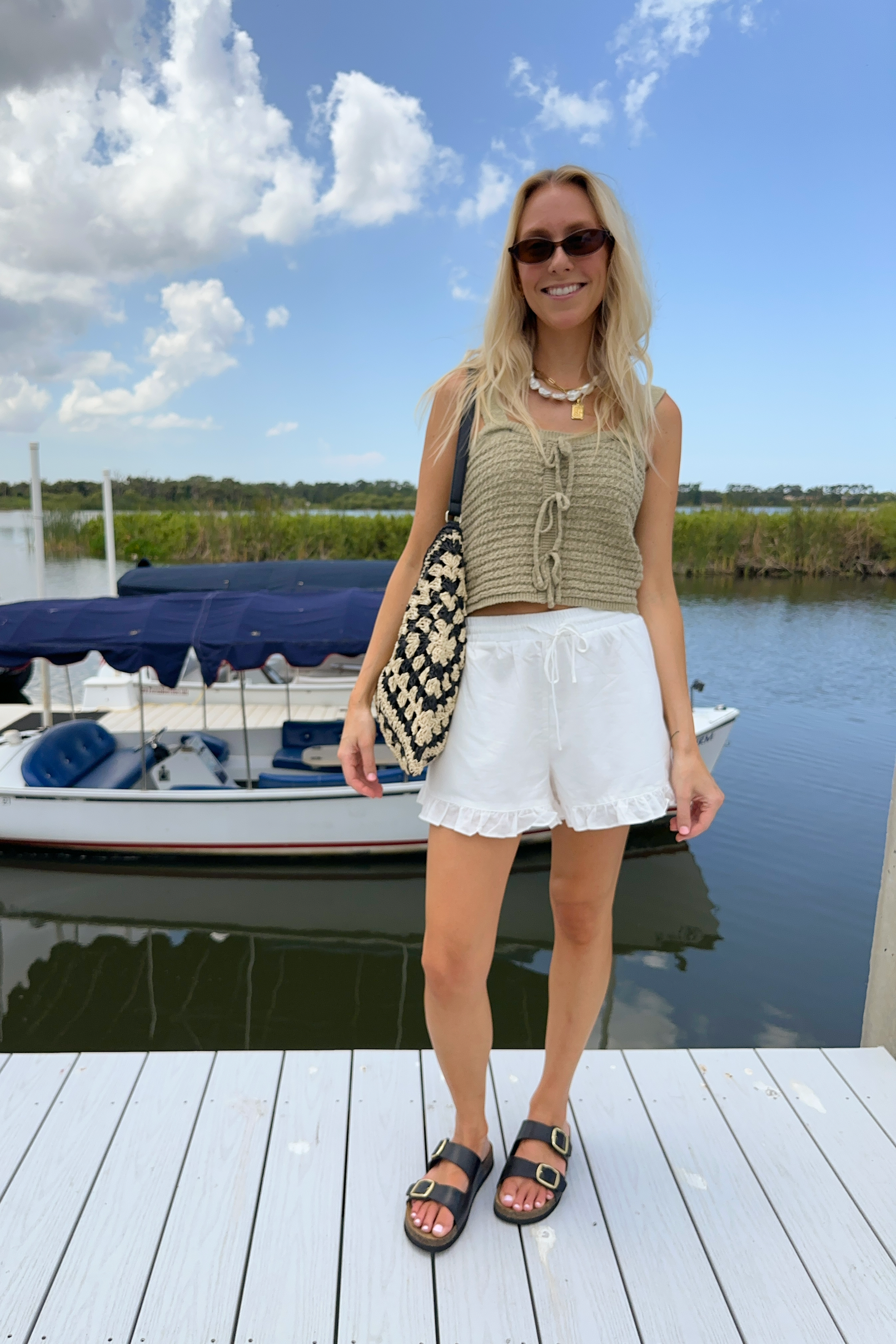 White Linen Ruffle Hem Shorts