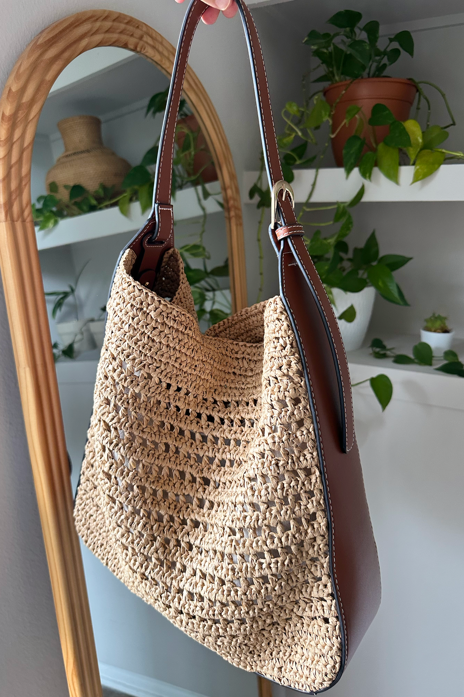 Woven Straw Hobo Tote Bag