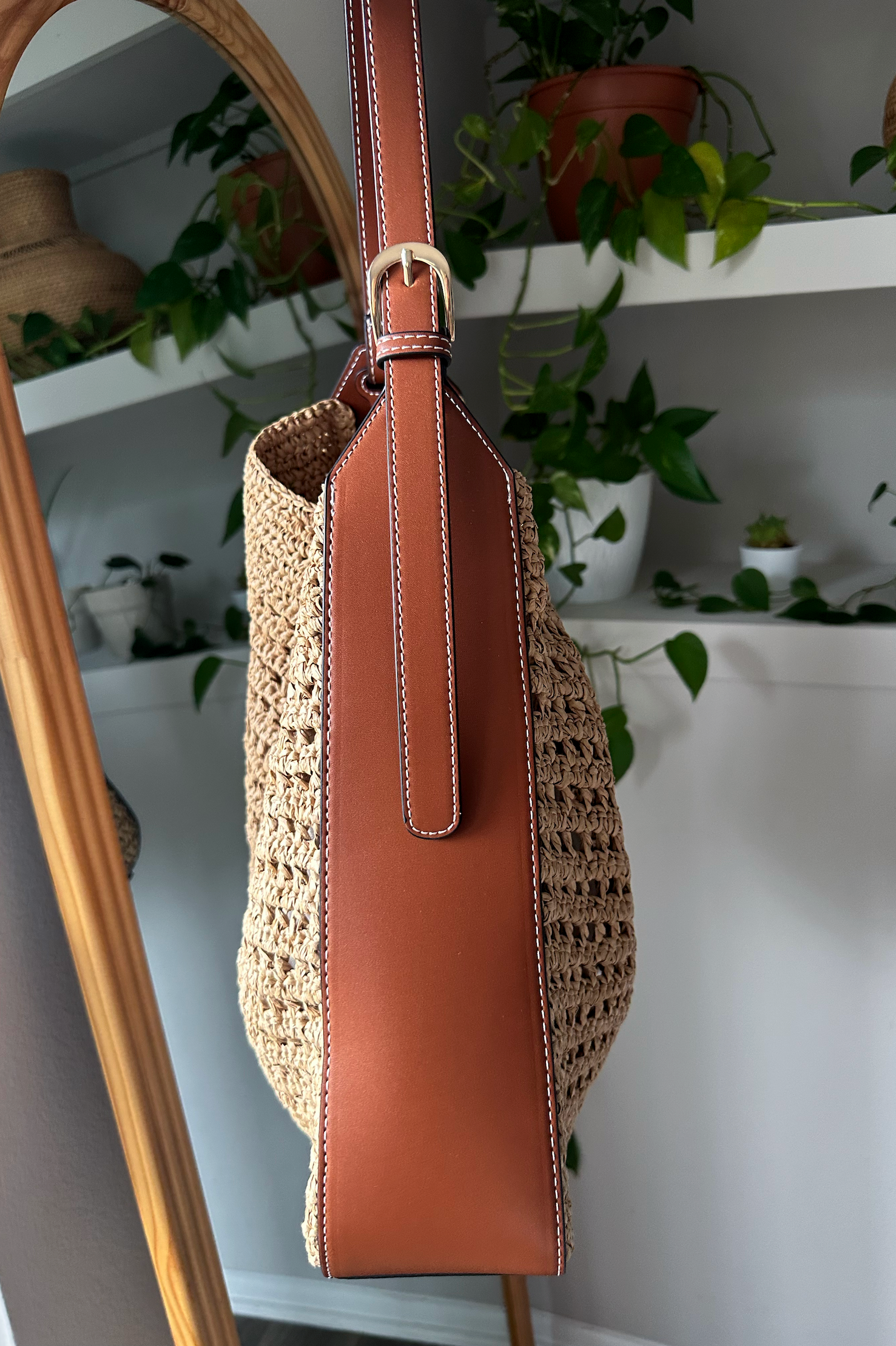 Woven Straw Hobo Tote Bag
