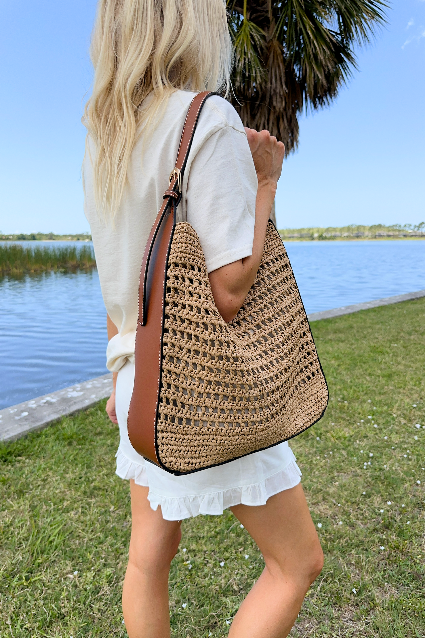 Woven Straw Hobo Tote Bag